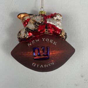 Christmas Ornament New York Giants Wilson Football w/ Santa Claus Glass Large